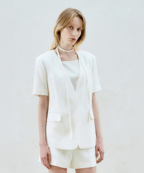 LINEN BLND COLLARLESS JACKET