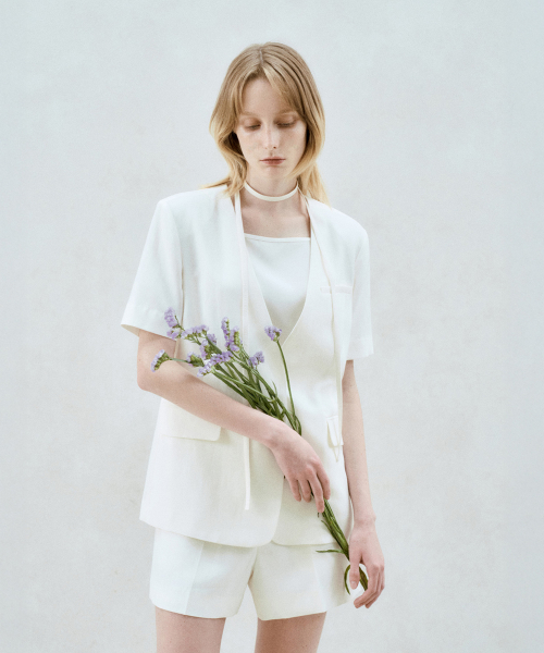 LINEN BLND COLLARLESS JACKET