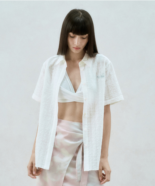 TIE WAIST CHECKED SHEER SHIRT