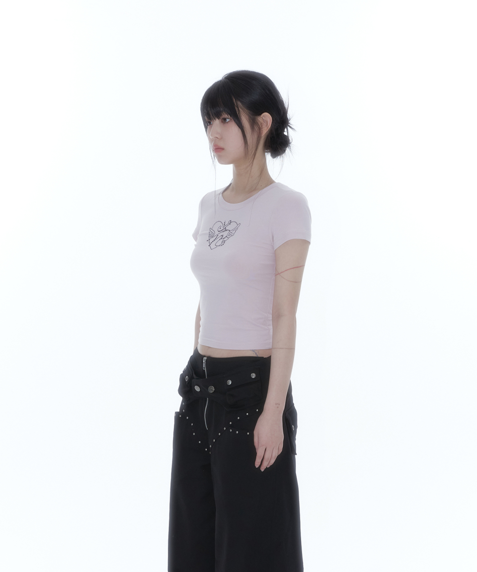 MUSINSA公式 | KASHIKO Flower Heart Baby Tee Pink
