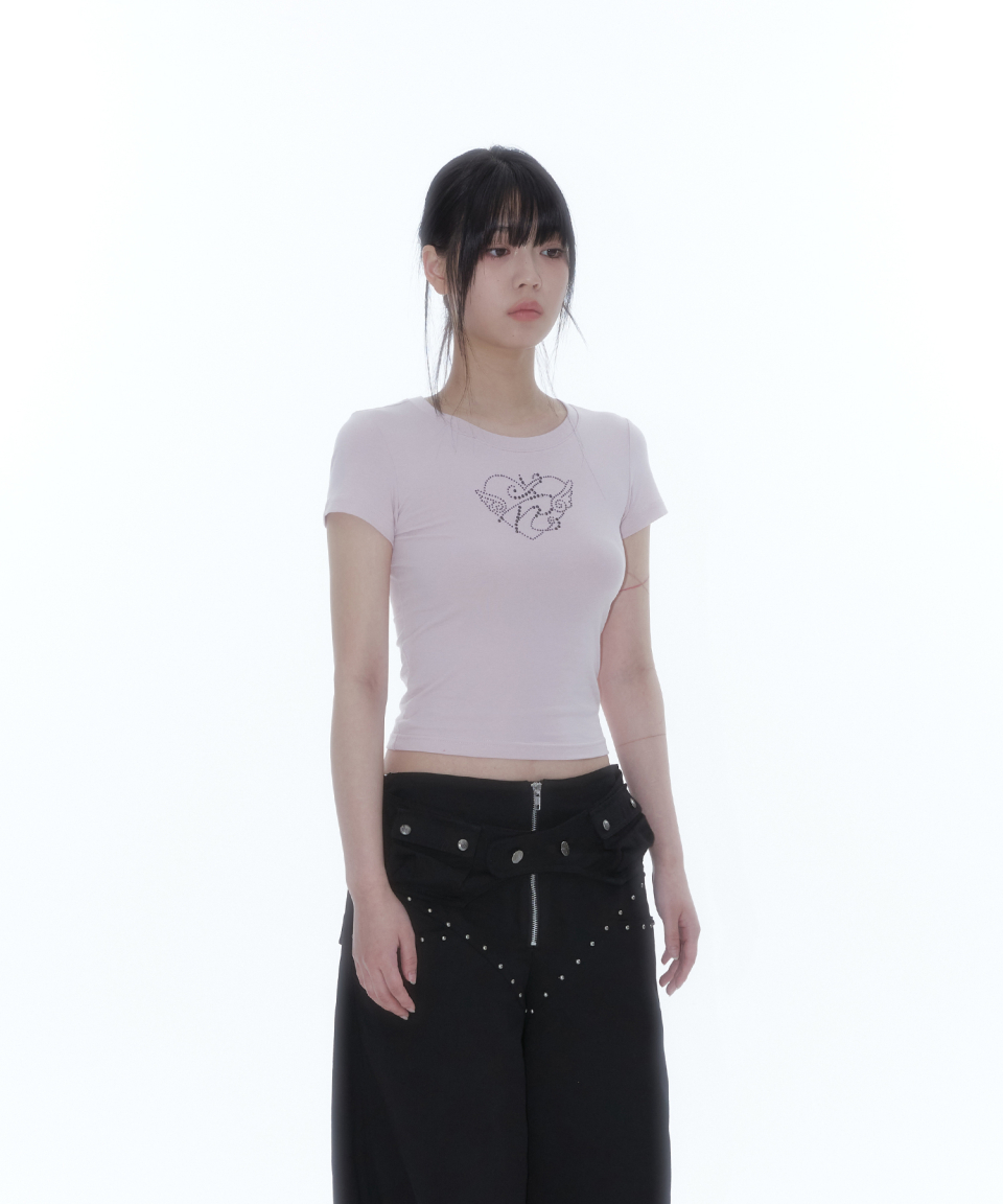 [Kashiko] Flower Heart Baby Tee /追跡付 Kashiko Flower Heart Baby Tee