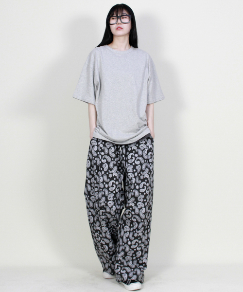PAISLEY SIDE ONETUCK WIDE PANTS BLACK