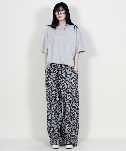 PAISLEY SIDE ONETUCK WIDE PANTS BLACK