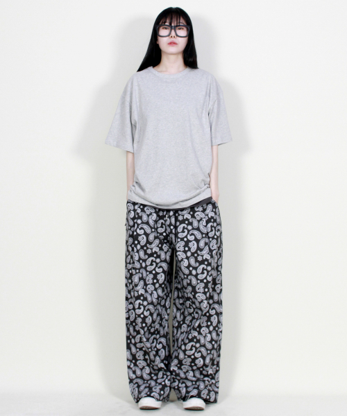 PAISLEY SIDE ONETUCK WIDE PANTS BLACK