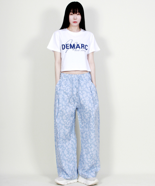PAISLEY SIDE ONETUCK WIDE PANTS SKY BLUE