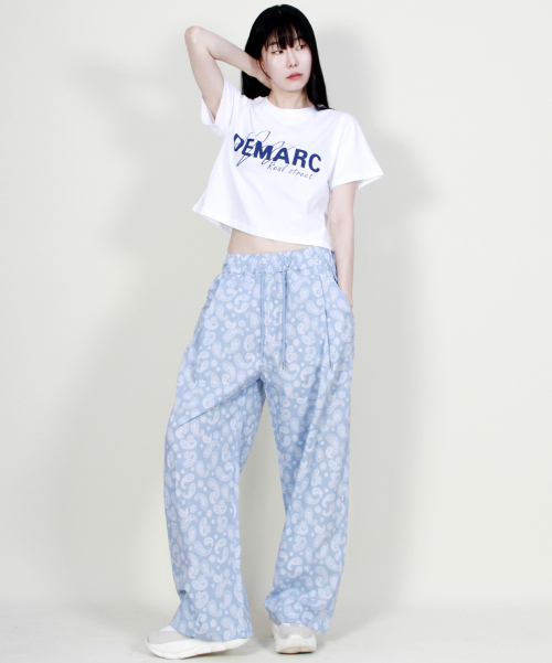 PAISLEY SIDE ONETUCK WIDE PANTS SKY BLUE