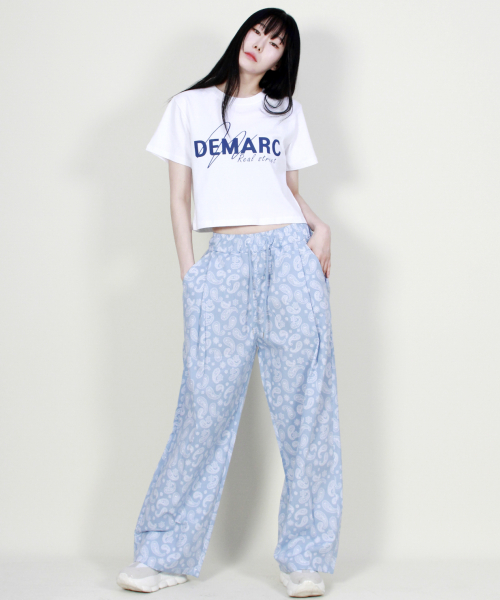 PAISLEY SIDE ONETUCK WIDE PANTS SKY BLUE