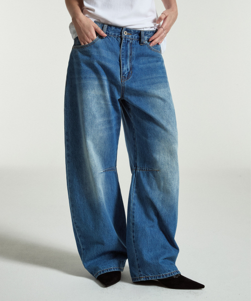 Barrel baggy fit denim pants (Blue)