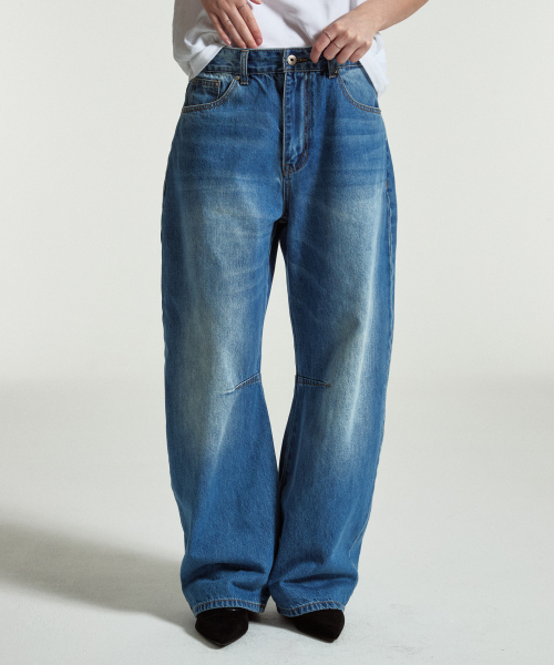 Barrel baggy fit denim pants (Blue)