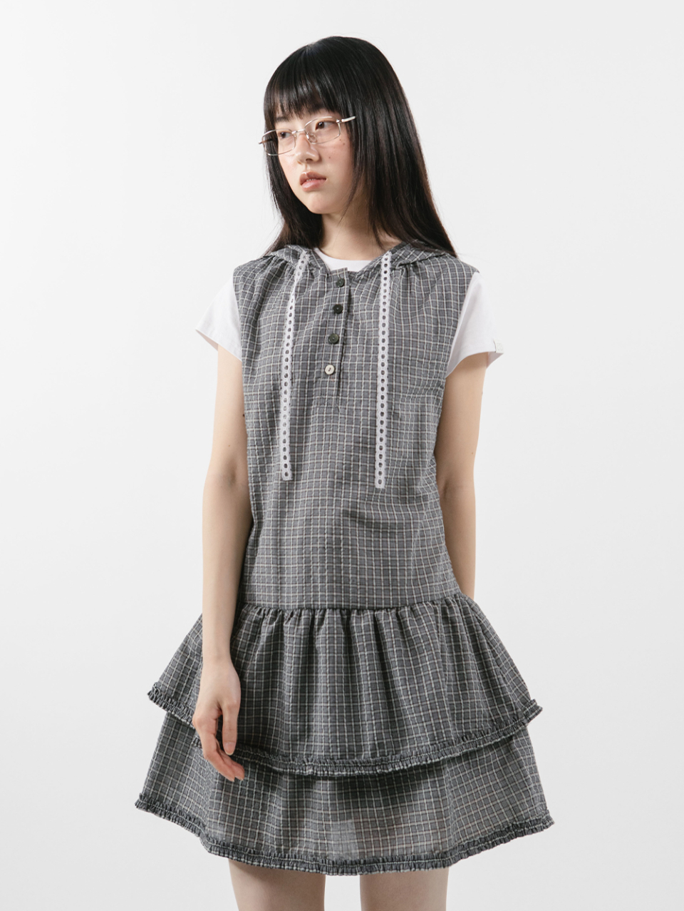 CHECK MINI HOODED DRESS [BLACK] - 감도 깊은 취향 셀렉트샵 29CM
