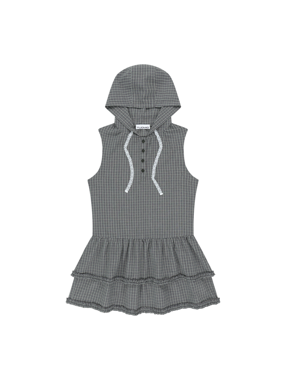 뚜오미오(TUOMIO) CHECK MINI HOODED DRESS [BLACK] - 사이즈