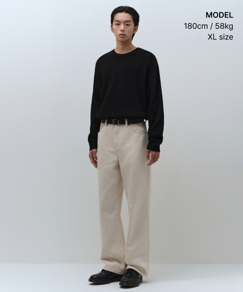 [Victoria Wool] Minimal Ribbed Crew Neck Knit [Black] thumbnail 4