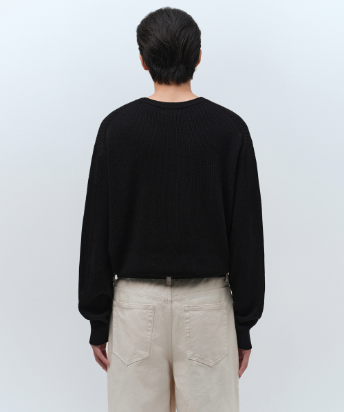 [Victoria Wool] Minimal Ribbed Crew Neck Knit [Black] thumbnail 5