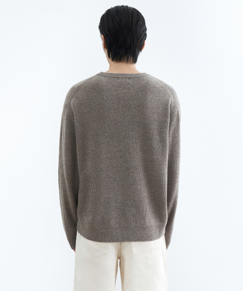 [Victoria Wool] Minimal Ribbed Crew Neck Knit [Taupe] thumbnail 3