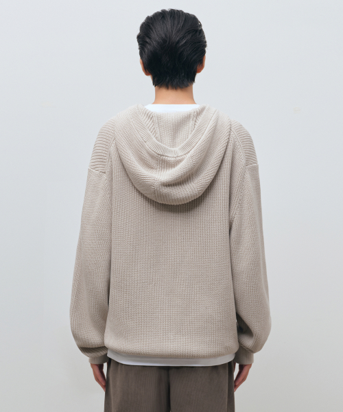 Рифлёный трикотажный кардиган с капюшоном, Dusty Cream