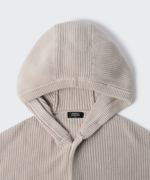Рифлёный трикотажный кардиган с капюшоном, Dusty Cream