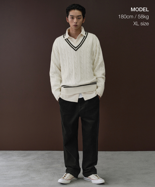 Вязаный свитер Cable V-Neck Cricket, Ivory