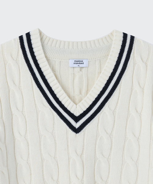 Вязаный свитер Cable V-Neck Cricket, Ivory