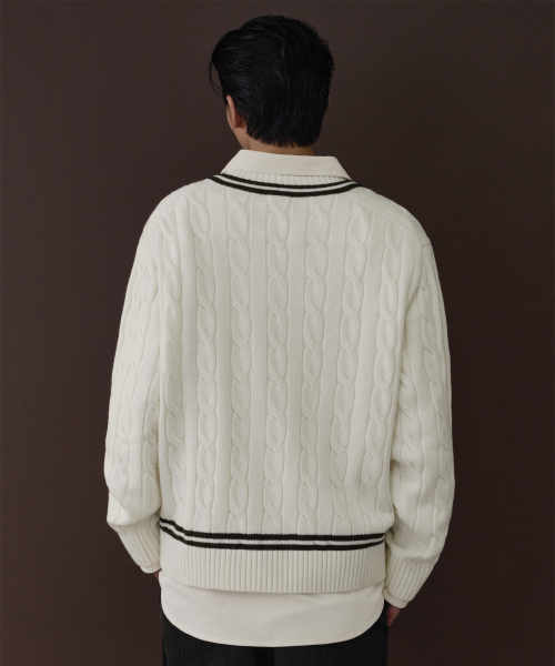 Вязаный свитер Cable V-Neck Cricket, Ivory