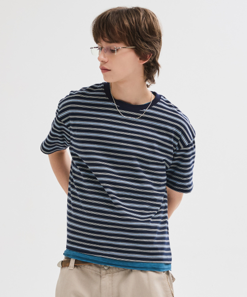 Essential Crop T-Shirt [Multi Navy Stripe]