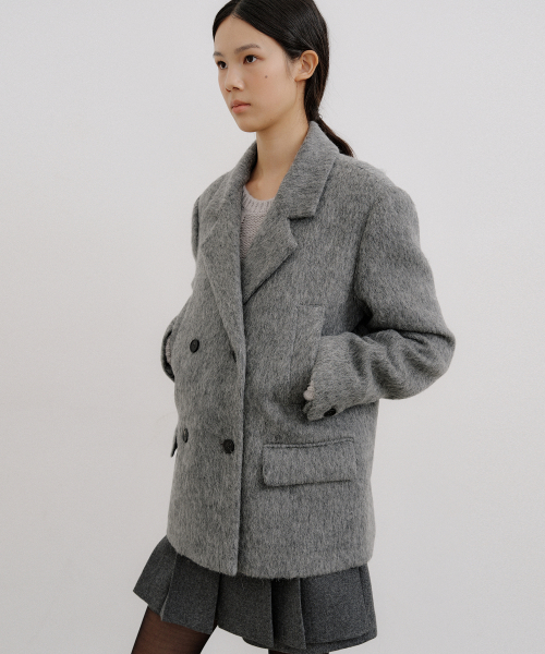 HAIRY ALPACA DOUBLE HALF COAT_GRAY