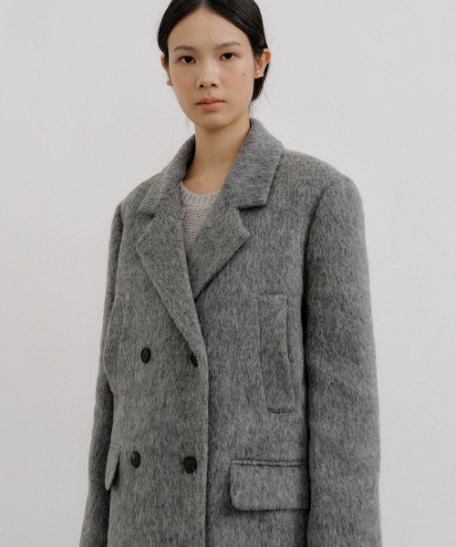 HAIRY ALPACA DOUBLE HALF COAT_GRAY