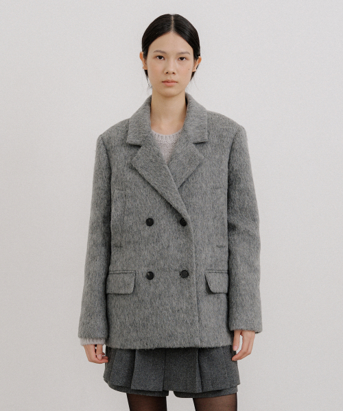 HAIRY ALPACA DOUBLE HALF COAT_GRAY