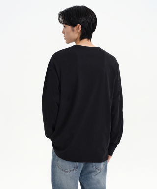 MUSINSA STANDARD MUSINSA STANDARD リップカフス ヘンリーネック 長袖Tシャツ [ブラック] 画像 3