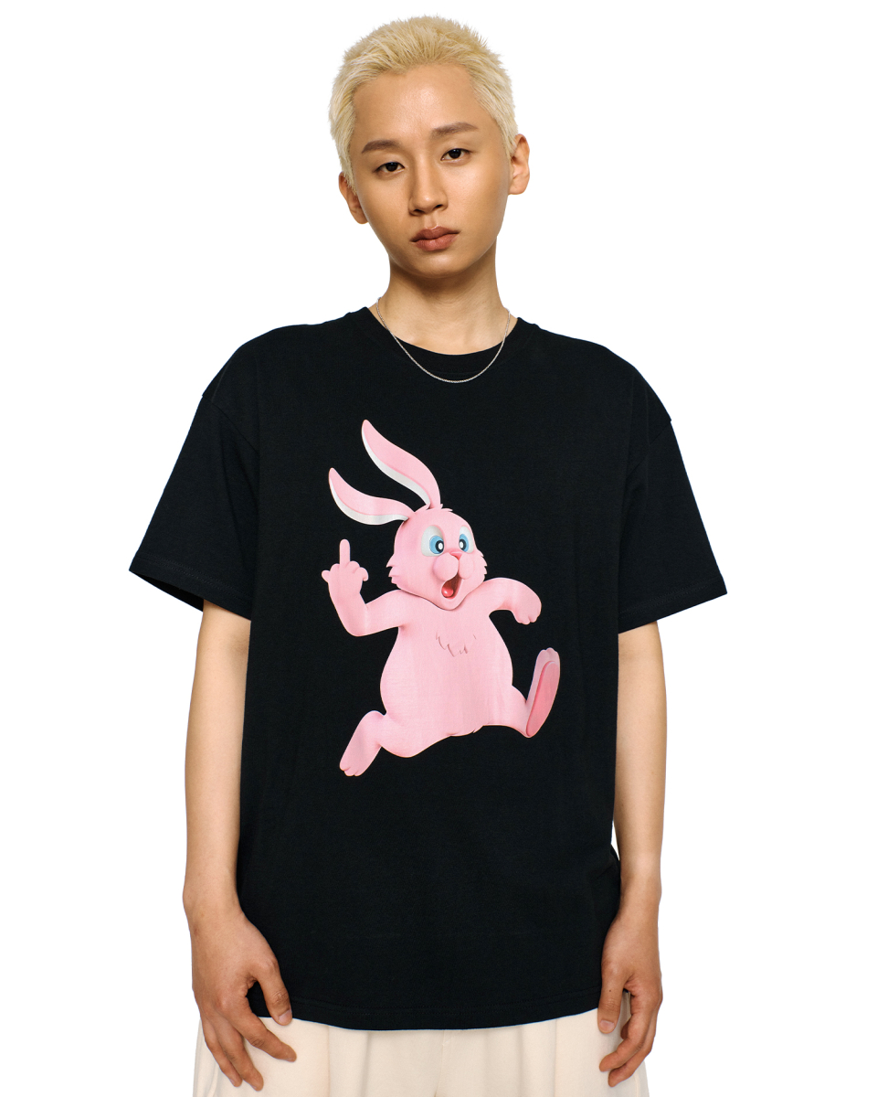 Tシャツ・カットソー LAUGHER Puck and Run Bunny Pink T-Shirt White TS66 MUSINSA | LAUGHER Puck and Run Bunny (Pink) 3D T-Shirt - Black