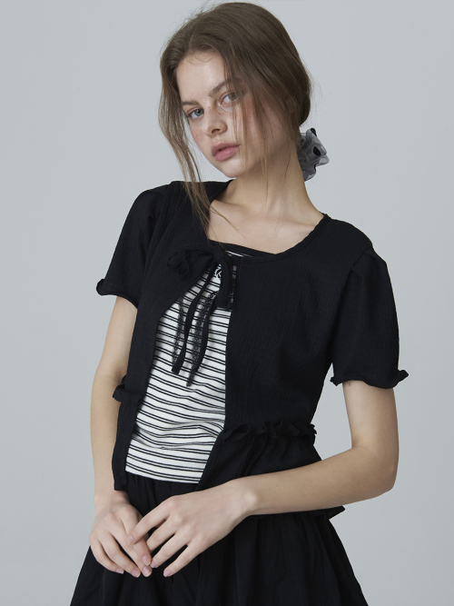 Кардиган с бантом, кружевом и рюшами - Black