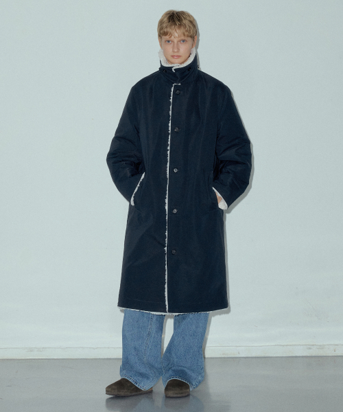 Длинное пальто из шерсти с искусственным мехом CTO125 (Navy)