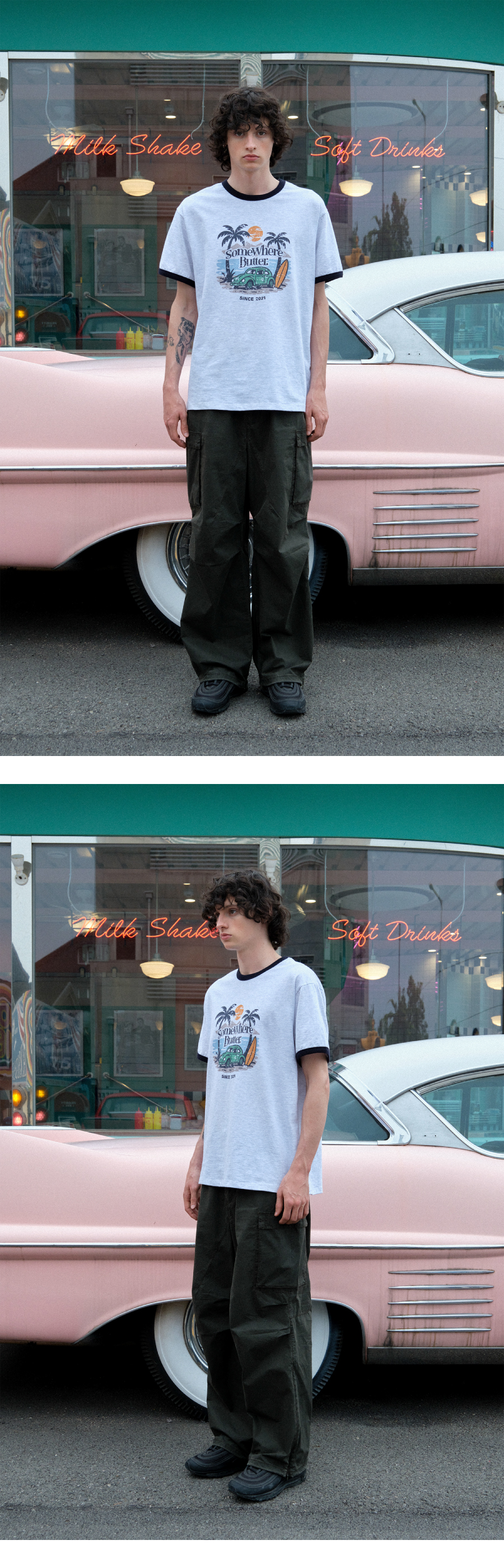MUSINSA | SOMEWHEREBUTTER Vintage Car Wave Logo Over-Fit Top