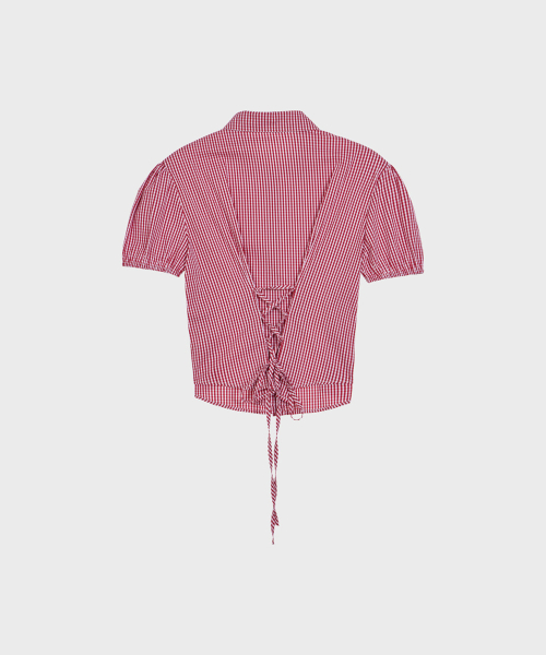 Check Puff-Sleeve Blouse (Red)
