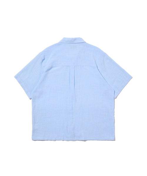 Льняная рубашка с коротким рукавом (Blue)