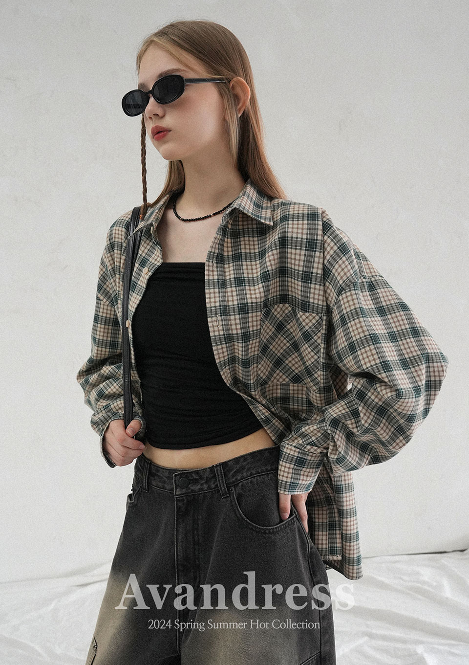 AVANDRESS ♥ Alton Overfit Check Shirt/追跡付 어반드레스(AVANDRESS) Alton Overfit Check Shirt BLUE