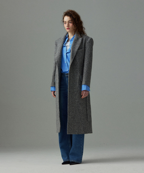 [ESSENTIAL] Tweed минимальный длинный пальто