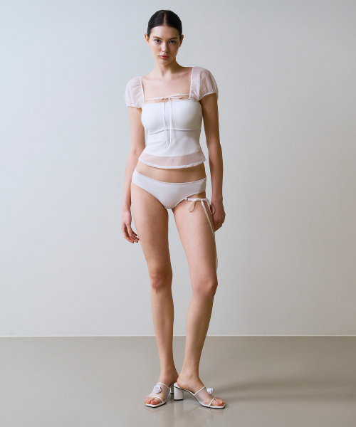 Ribbon See-Through Puff Half топ Bikini Bra (белый)