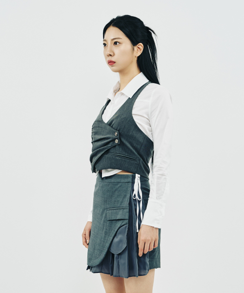 UNBLANCE SHIRRING VEST_GR