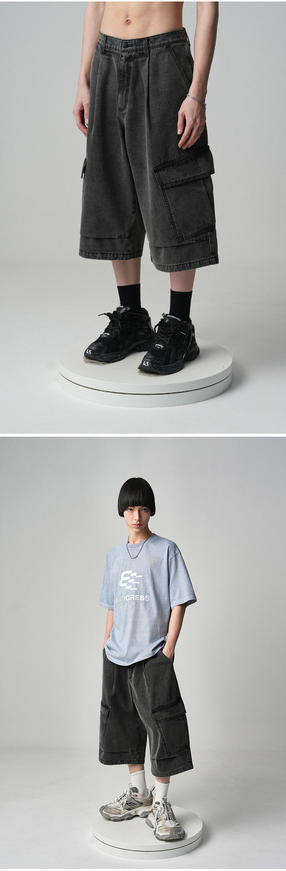 [AVANDRESS] ★SALE★Side Big Denim Shorts/男女共用 AVANDRESS☆人気☆男女兼用☆Side Big Denim Shorts - 4COL