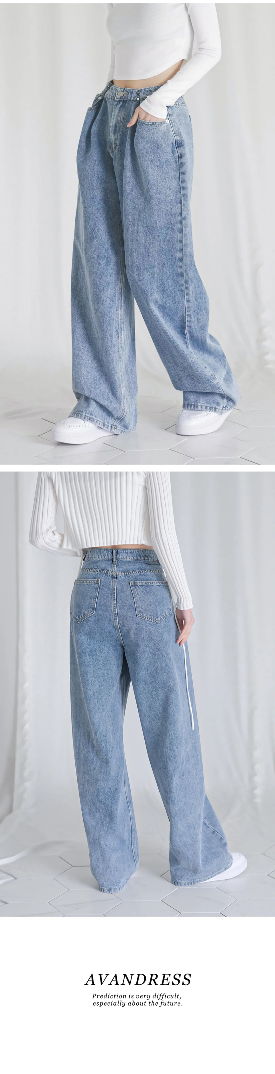 ☆AVANDRESS☆ BUCKLE WIDE DENIM PANTS WASHING LIGHT BLUE AD4 AVANDRESS) MARK同款BUCKLE WIDE DENIM PANTS | 2color