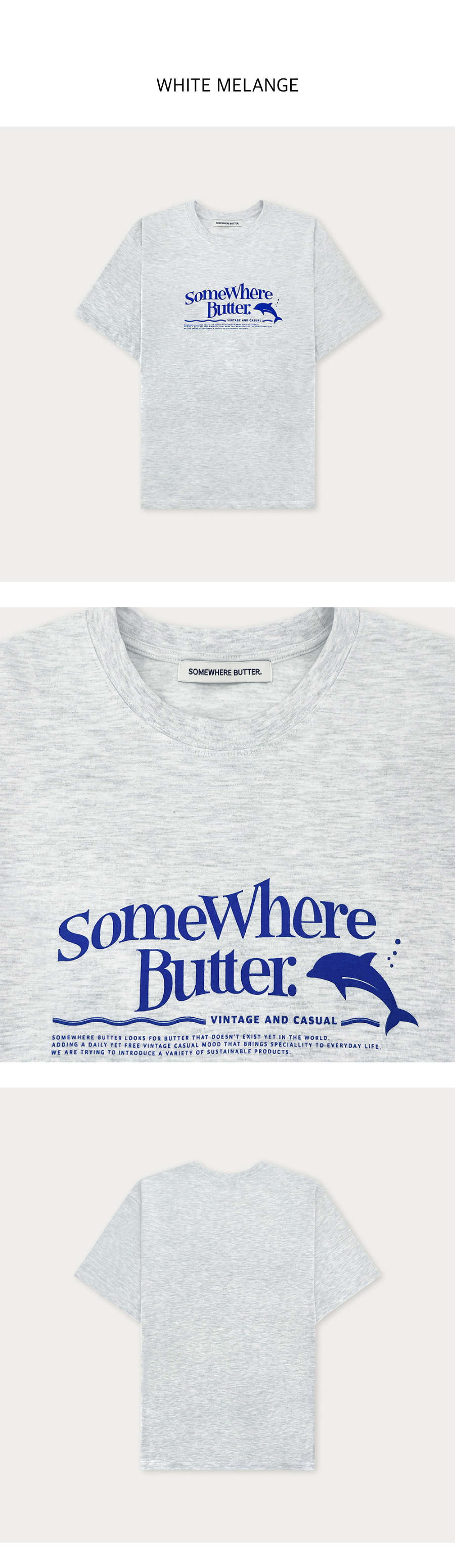 SOMEWHEREBUTTER ドルフィンウェーブロゴオーバーフィットトップ-ホワイトメランジ