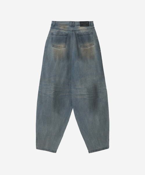 Destroyed Oil Washed Wide Denim Pants Light Blue