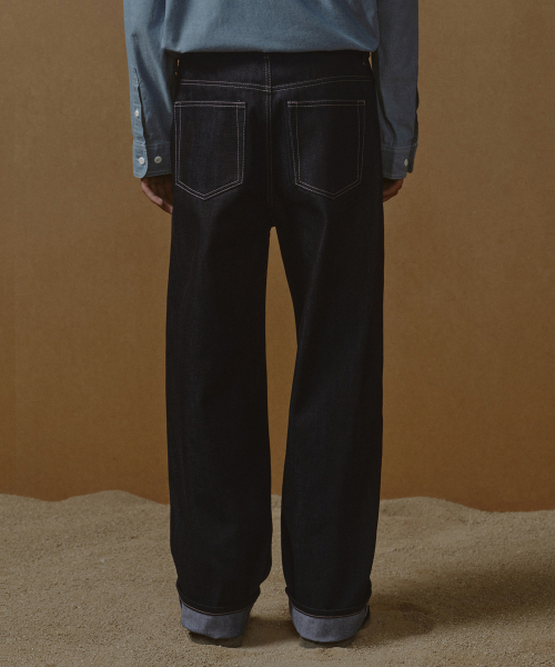 SELVEDGE ONE TUCK WIDE DENIM PANTS [DEEP INDIGO]