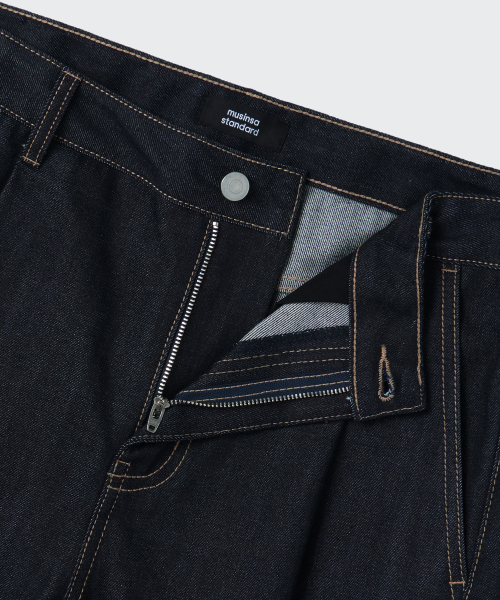SELVEDGE ONE TUCK WIDE DENIM PANTS [DEEP INDIGO]