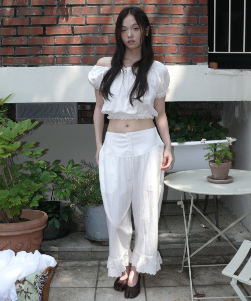 Nina Button Frill Pants (White)