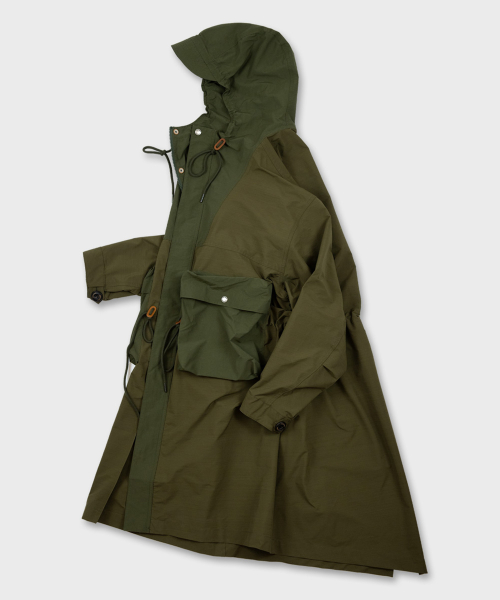 Нейлоновая парка-фиштейл с капюшоном - OLIVE