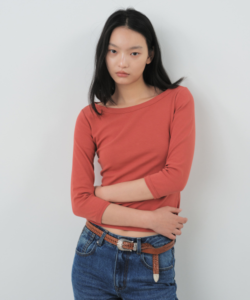 COTTON BOATNECK LONG SLEEVE T SHIRT(Trend)_4COLORS