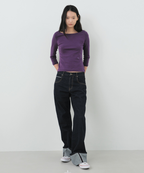 COTTON BOATNECK LONG SLEEVE T SHIRT(Trend)_4COLORS