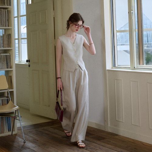 SR_Ramie french wide-leg pants