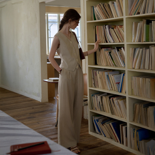 SR_Ramie french wide-leg pants